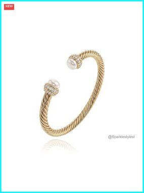 14K Gold Plated Open Cuff Bangle Bracelet Adjustable Twisted Cable Dainty